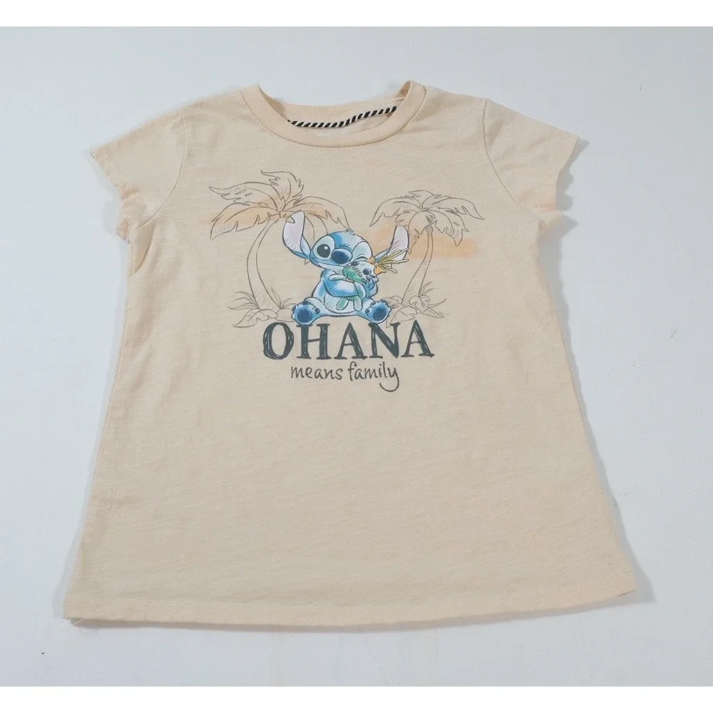 Disney Shirt Girls Large 10/12 Cream Stitch Ohana Means Family‎ Graphic Slub Tee